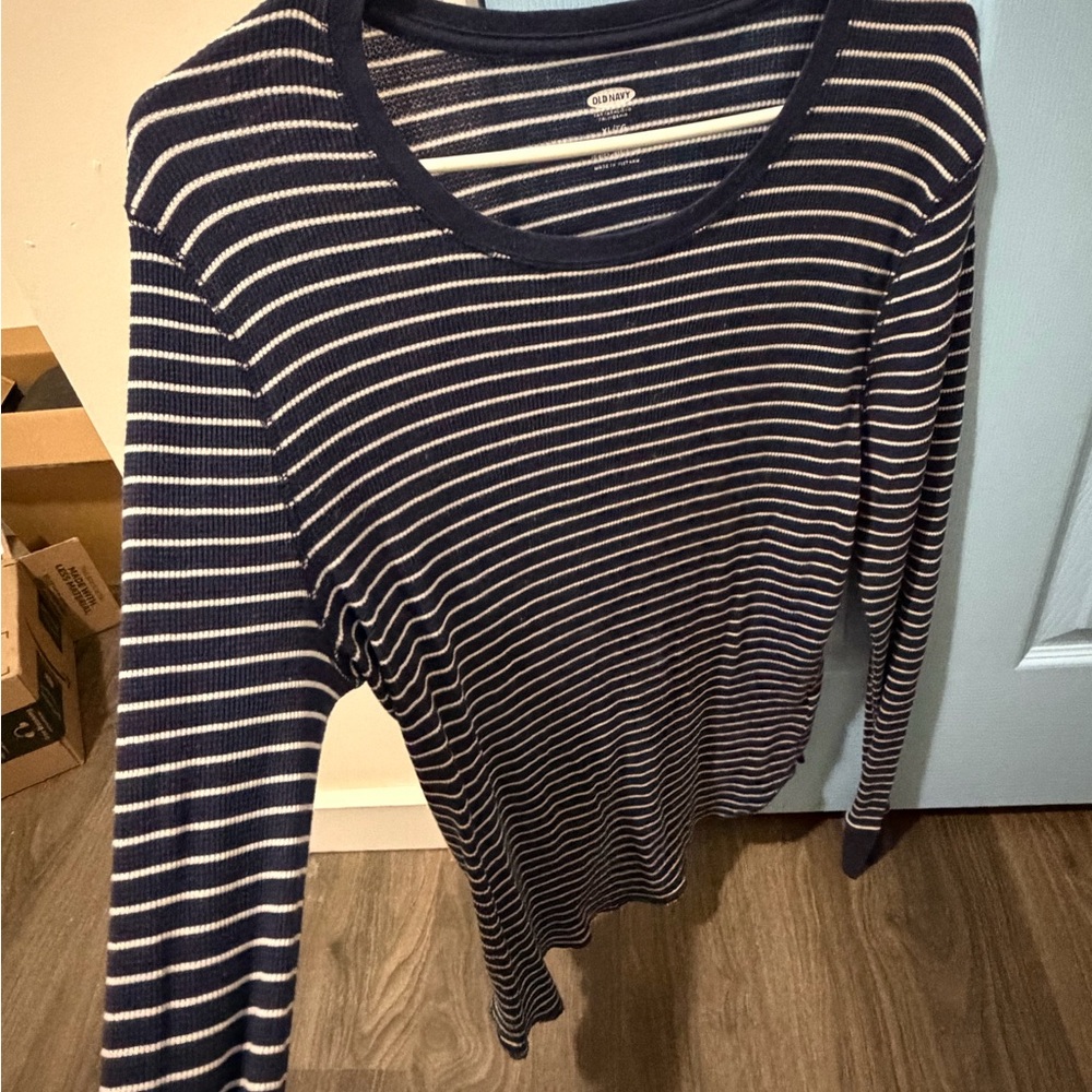 Old Navy Navy and White Striped Long Sleeve Top